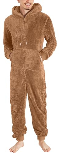 Cexiakong Mono para hombre con forro polar, cálido, de algodón, suave, mono de casa, monos de dormir de hombre, monos de forro polar, monos de felpa, monos de jogging, monos de termorregulación, mono