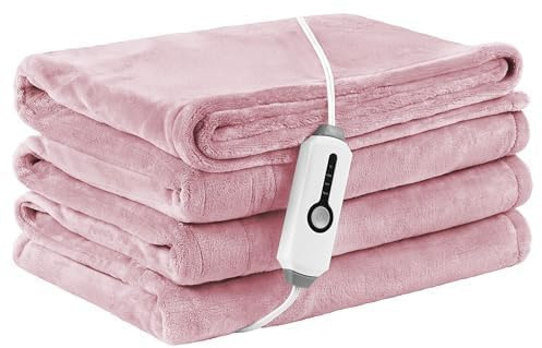 LaffyLo Electric Heated Blanket Full Size 72×84, Breathable & Luxurious Flannel,Soft Warm Gift with Over-Heat Protection,4 Heating Levels & 10 H Auto Shut Off, Machine Washable, Light Pink
