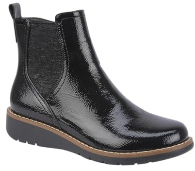 Jo & Joe Ladies Chelsea Ankle Boots - Lightweight Pull-on with Side Gusset & Wedge Sole Sizes 4-8 (Black Shiney, UK Footwear Size System, Adult, Women, Numeric, Medium, 6)