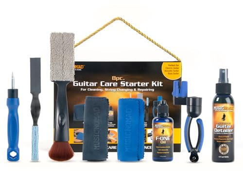 MusicNomad 8 pc. Guitar Care Starter Kit for Cleaning, Repair & String Changing Tools, Guitarist Gift Set (MN299)