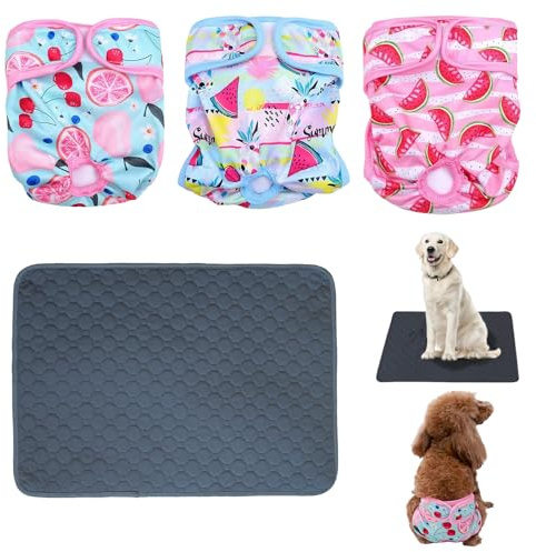 3 Stück Hunde Windeln Weiblich S-Größe Läufigkeitshose für Hündinnen,60 x 45 cm Hunde PIPI Unterlagen,Bequem Atmen,Verstellbar,Wasserabsaugend,Wiederverwendbar,Sporthose für Welpen