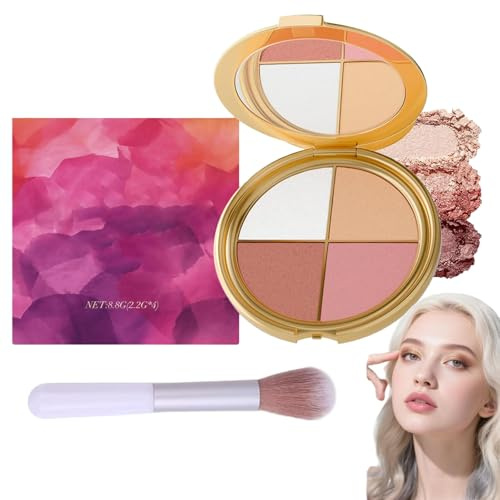 Palette illuminatrice yeux et joues, kit de maquillage 4 en 1 avec miroir, palette illuminatrice visage Shimmer Glows, palettes fards à paupières et illuminateur, pour un maquillage (1PCS)