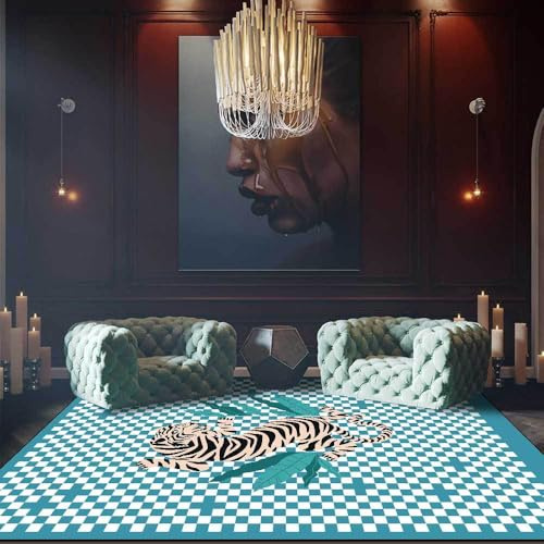 Chanxiang666 Schlafzimmer Teppich 140x230cm Geometrisches Quadrat, Tigerblau und Weiߠ Wohnzimmer/Schlafzimmer/Arbeitszimmer/Couchtisch 140x230cm
