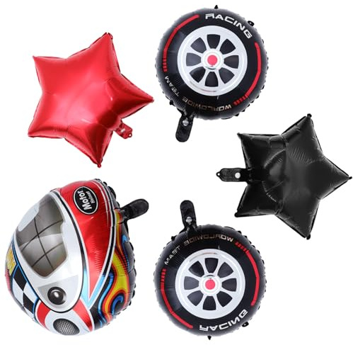 Yardwe Racing Car Birthday Balloons Set with Helmet and Tire Shapes, Aluminium Foil Material, for Motorcycle Theme Party Decoration and Birthday Party Supplies