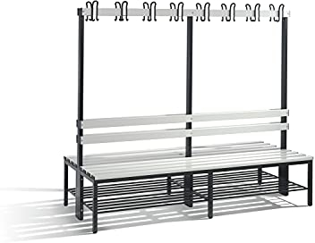 C + P Möbelsysteme C+P | Umkleidebank Basic | doppelseitig | Kunststoffleisten | Länge 1960 mm | lichtgrau | Schuhrost