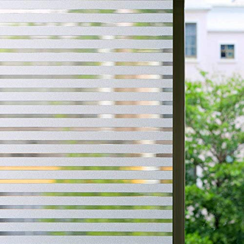 Zindoo Streifen Blickdicht Fensterfolie Sichtschutzfolie Statische Folie ohne Klebstoff Dekorfolie für Fenster, Privatwohnungen Sowie Türen, Bürogebäuden und Konferenzräume 44.5 x 200CM