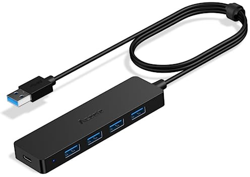 Aceele 5 Ports USB 3.0 Ultra Fin Data Hub avec câble étendu de 2ft, Port d'alimentation pour MacBook, Mac Pro/Mini, iMac, Surface Pro, XPS, PC Portable, clés USB, Disque Dur Mobile, et Plus.