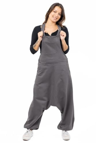 FANTAZIA Salopette Sarouel Felpa Felpata Morbida Nhessa - Taglia S - XXXL Grigio, grigio, XXL