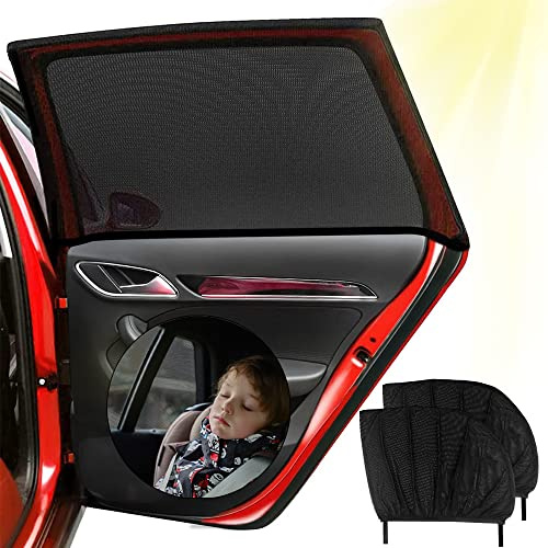 2 Stück Sonnenschutz Auto,Sonnenschutz Auto Baby mit Zertifiziertem UV Schutz,Auto Sonnenschutz für Kinder,Universal Sonnenblende Auto Kinder,Hochelastisches Eisseide-Material