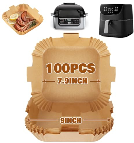 YQL Air Fryer Liners Square for COSORI 5.5L-6L, 100pcs Disposable Air Fryer Accessories 7.9 inch, Non Stick Parchment Paper for Airfryer 5L-7.5L, Compatible with Tefal Easy Fry/Ninja Speedi/AF180UK