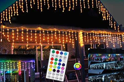 LED Lichterkette Eisregen anti Rost RGB+W 212 Smart LED Snowfall mit Fernbedienung Timer viele Effekte Bunt Warmweiß Kaltweiß Weihnachtsbeleuchtung