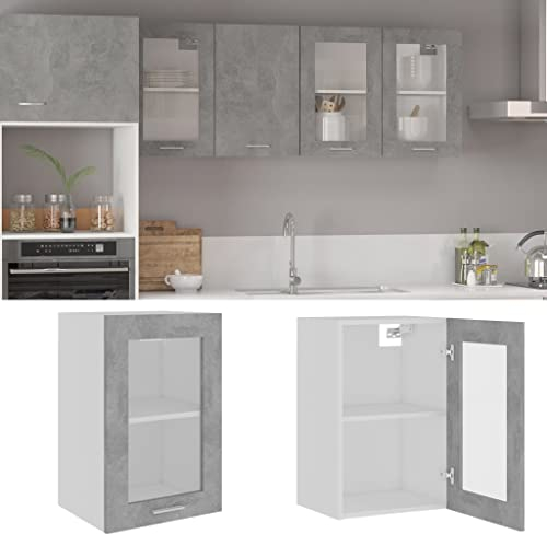 homiuse Armario de cristal colgante gris hormigón 40 x 31 x 60 cm madera armario pequeño armario farmacéutico cocina armario