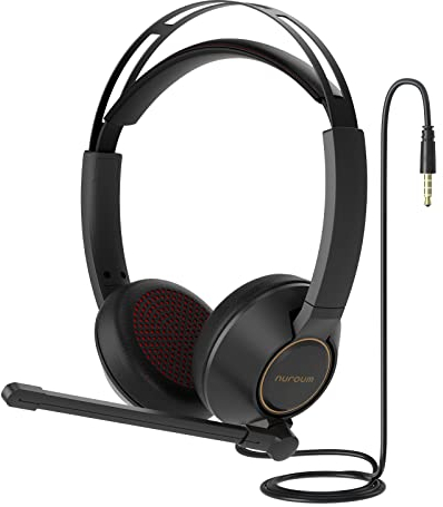 Nuroum HP11-D Auriculares con Cable, Doble oído (estéreo) con micrófono Boom, Conexión a PC/Mac a través Cable de 3,5 mm, Compatible con Zoom/Teams para Llamadas/Conferencias