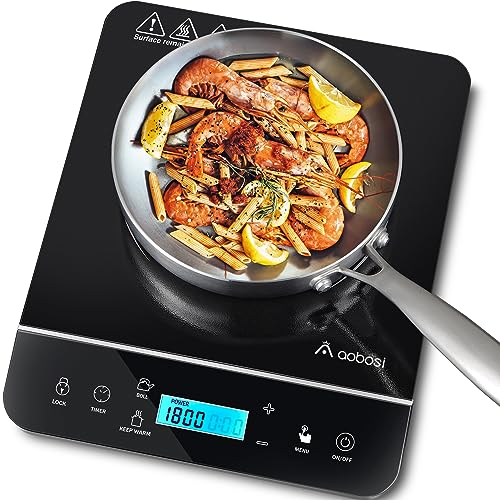 Aobosi 2000W Single Induction Hob,Portable Induction Cooker with 10 Power Levels &10 Tempertura Levels,Ultra-thin Induction Cooktop with Auto-Control Function,4H Timer,Safety Lock