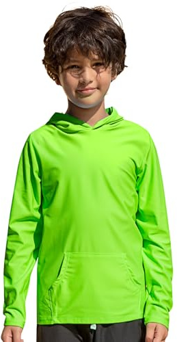 TIZAX Maillot de Bain Enfant Garçon T-Shirt Anti UV à Capuche Manche Longues pour Enfant UPF 50+ Rashguard Séchage Rapide avec Poche Vert 11-12 Ans