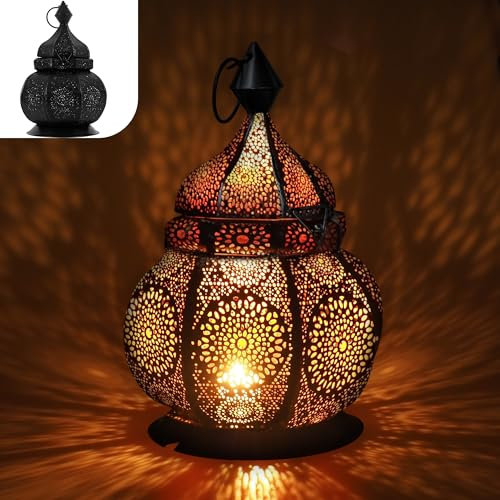 Gadgy Lampada Orientale in Metallo, Lampada Marocchina Con Effetto Ombra, Lanterna Orientale Fatta Mano 26 centimetro, Porta Candele Interni & Esterni