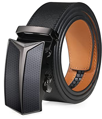 VRLEGEND Cintura Uomo, Cintura Uomo Pelle Cinta Uomo Cricchetto Automatica Fibbia 35mm con Scatola Regalo (Nero, 110cm vita Regolabile)