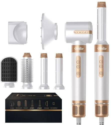 UKLISS Airstyler - Haarstyler 7 in 1, Warmluftbürste Set mit 110000 U/Min Haartrockner, Airflow Automatischer Lockenstab, Rundbürstenföhn, Föhn mit Diffusor, Stylingbürsten für Alle Haartypen