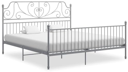 Myheimly Bettgestell Metallbett Schlafzimmer Bett Doppelbett Schlafzimmermöbel Bettrahmen Lattenrost Pulverbeschichtetes Metall Bettgestell Grau,180 x 200 cm