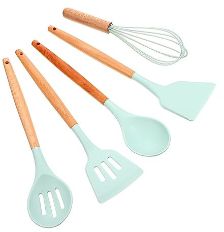 Cabilock Pack De 5 Utensilios De Cocina De Silicona Herramientas Antiadherentes Fácil De Almacenar