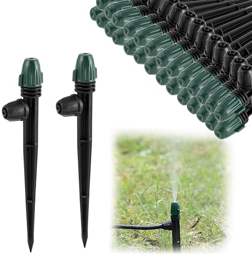 FOGWOWO 30Pcs Irrigation Misters Emitters for 1/4 Drip Tubing,Adjustable 360 Degree Automatic Atomizing Nozzles on 6.3 Arrow Stake Micro Spray Irrigation Kits for Patio Misting Plant Watering System