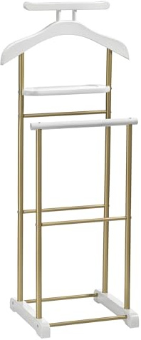 CARO-Möbel Herrendiener Medina, Weiß/Gold- Kleiderständer mit Hosenbügel und Sakkohalter, Stummer Diener mit Ablage für Schmuck oder Uhren, Kleiderablage Schlafzimmer, MDF/Metall