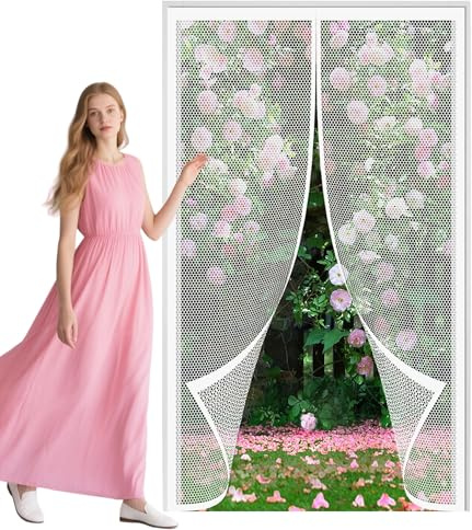 Magnetica per Zanzariera 115 x 223 cm Bianca Zanzariere Porte Chiusura Automatica, Facile da Installare per Porta Finestra Balcone Soggiorno, Bianco