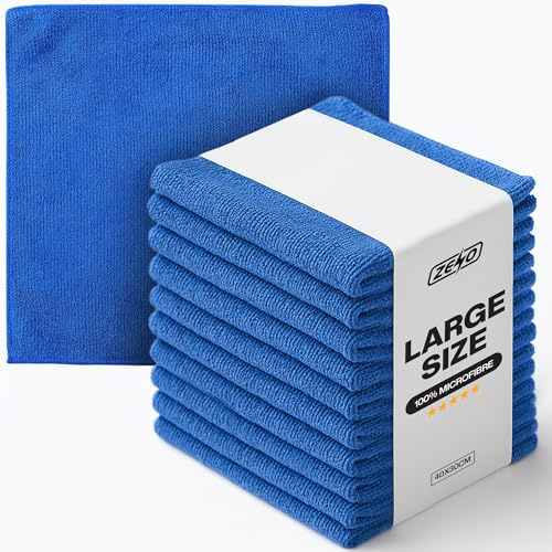 ZENO Microfibre Cloth 40 X 30CM | Cleaning Cloths | Ultra Absorbent Microfiber Cloths | Lint Free Microfibre Cleaning Cloth | Streak Free, Scratch Free Cloths for All Surfaces (10, Blue)