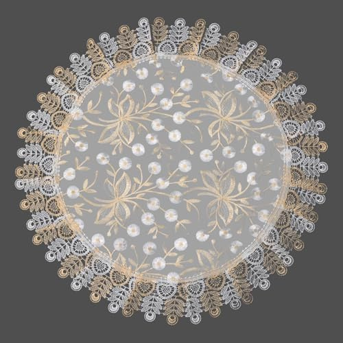 URROMA Runde Tischdecke 23.6 x 23.6 Zoll Kleine Weiße Bestickte Tischdecke Elegante Spitzendeckchen Für Den Esstisch Hochzeit Partydekoration (1 Stück)