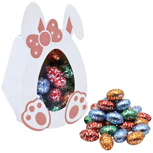 Oeufs en Chocolat,Œuf minis,Chocolat de Pâques+Boîte Cadeau en Forme de Lapin,Parfait pour Pâques,Chocolats à Offrir,20 œuf au Chocolat-Coloré