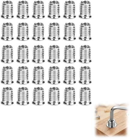 30 Piezas Inserto de Rosca para Madera M4 x 8 con Tuercas Atornillables, Casquillos Rosca Hexagonales Galvanizados para Ensamblaje de Muebles, Madera Contrachapada y Placas Compuestas (M4 x 8 30pcs)