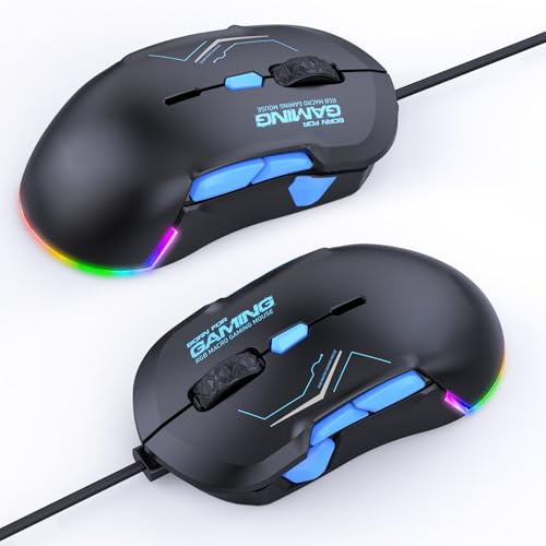 Lazmin112 Souris Gaming RGB 12800 DPI, Souris Optique USB Filaire Ergonomique avec 10 Boutons Programmables, Réglages DPI Personnalisables, 13 Effets Lumineux RGB, pour PC et Ordinateur