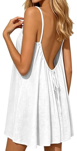 Générique Robe Caraco Dos NuSans pour Femme Courte Robes D'éTé DéContractéE Couleur Unie Robe à Bretelles Spaghetti Fluide à Dos Ouvert pour Les Vacances Plage Maison