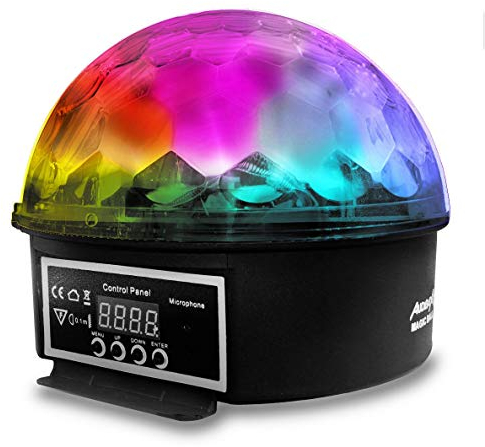 Audibax Magic Ball Mini Star - Luz LED para Fiestas con Conexión DMX - 6 LED de Alto Brillo de 3W RGBAW - Consumo 20W - Sincronización con Música o Modo Automático - Micrófono y Ventilador Interno