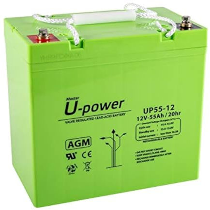 U-Power - Batería piombo AGM Sigillata 55Ah 12V - Terminale a vite metrico M6