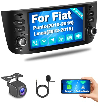 Hikity 6,2 Autoradio Android 13 per Fiat Punto (2010-2016) / Linea (2012-2015) 2GB+64GB Autoradio Carplay Android Auto con Schermo Tocca Navigazione Hi-Fi RDS FM Mic Canbus Retrocamera