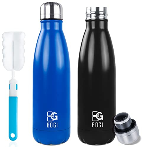 BOGI Edelstahl Trinkflasche 750ml, 2-Pack Doppelwandige Thermosflasche Auslaufsicher Trinkflasche Edelstahl Isolierflasche BPA-Frei Kinder Trinkflasche Schule Hält Heiß und Kalt für Sport Fahrrad