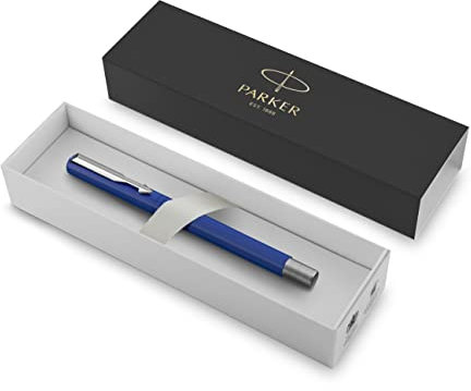 Parker Vector Premium Rollerball Pen - Blue Barrel with Chrome Trim - Black Ink - Gift Boxed