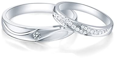 AMDXD Echt Ringe Diamant 0.17ct, 1 Paar Verlobungsring 950 Platin Klassiker Design Eheringe Solitärring, Damen 54 & Herren 67