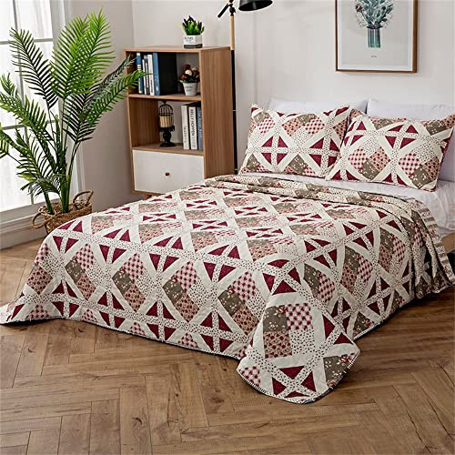 Odot Couvre Lit Matelassé 2/1 Personnes, Jeté de Lit Léger Couverture Ete Couverture de Lit Matelassée Douce Boutis Couvre-Lit avec 2 Taies d'oreiller (220x240cm,Patchwork 6)