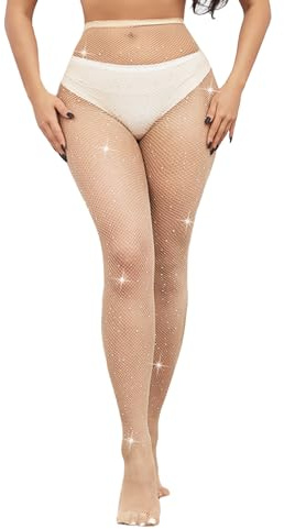 Simply Joshimo Women's Beige Coloured Festival Fishnet Tights With Sparkly Rhinestones/Crystals