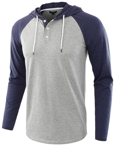 Caxndycing Sweat à capuche à manches longues en coton pour homme - T-shirt de baseball classique - Pull à capuche avec cordon de serrage - Respirant - Fin - Décontracté - Léger - Bloc de couleurs,
