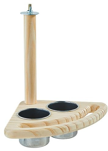 Mangiatoia per uccelli, accessori in legno, gabbie per uccelli, pappagallo, mangiatoia per uccelli con posatoi e 2 ciotole in acciaio inox per cibo e acqua