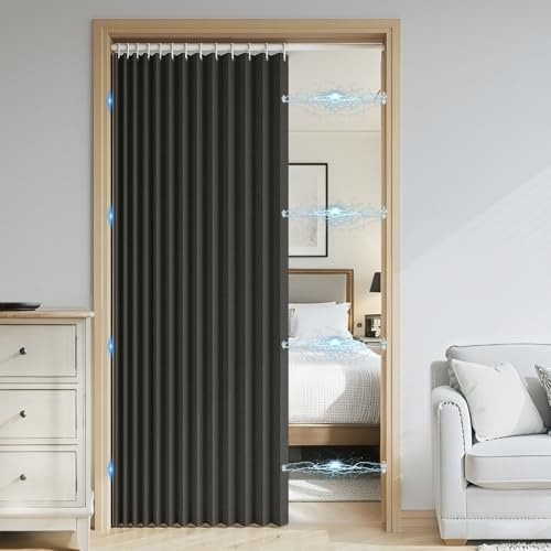 SK Studio Magnetischer Türvorhang, Verdunkelungsvorhang Kälteschutz Hitzeschutz Faltvorhang für Schlafzimmer, Badezimmer, Wohnzimmer 1 Stück, Schwarz, 120x220cm