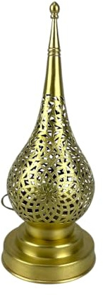 Marokkanische Laterne aus gemeißeltem Messing, dekorative Tischlampe, 13,5 x 33 h cm, Gold