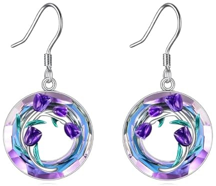 YFN 925 Sterling Silber Ohrringe mit Lila Tulpen Design – Elegante Blumen Ohrringe für Frauen – Hypoallergen