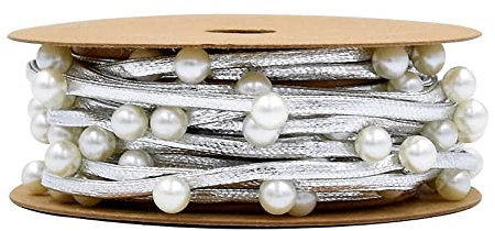 2 x 3 m, larghezza 6 mm, per il fai da te, perle artificiali, corda in pelle, decorazione per il fai da te, per matrimoni, feste, decorazione da tavolo, argento