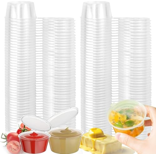 Rliocvhe 100 Pezzi Contenitori Plastica con Coperchio 50ml,Vasetti Trasparenti per Salse,Riutilizzabile Barattoli Trasparente per Alimenti, per Alimenti, Tazze per Salsa, Condimenti