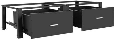 JJsdwin Double cadre de base pour machine à laver avec 2 tiroirs, double support pour machine à laver et sèche-linge, capacité de charge de base 200 kg, noir