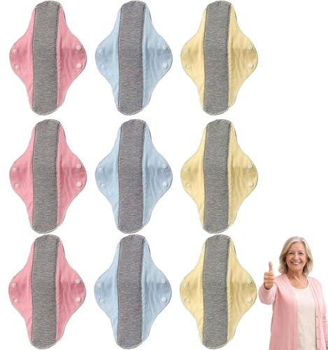 9Pcs Reusable Graphene Incontinence Pads, Soft & Gentle Comfort Washable Sanitary Pad, Reusable Fabric Menstrual Pads, Leak-Proof & Waterproof Washable Incontinence Pads for Elderly Women